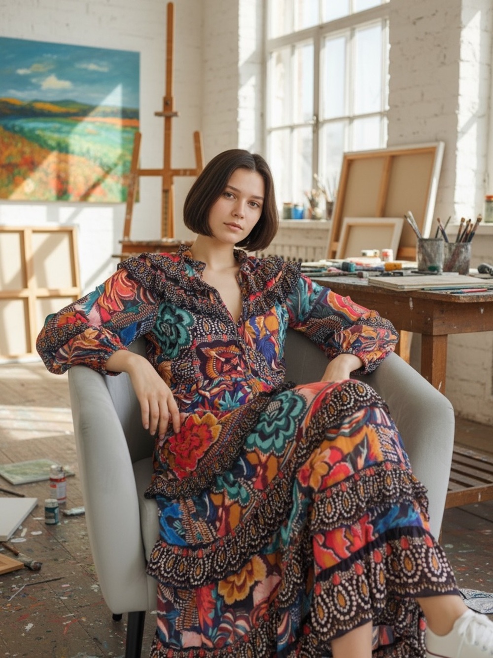 FARM Rio Bohemian Floral Tiered Maxi Dress in Multicolor - Picture 2 of 8